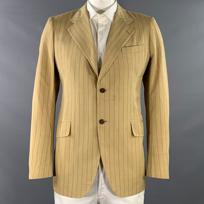 PRADA Size 44 Regular Tan Brown Pinstripe Viscose Linen Sport Coat