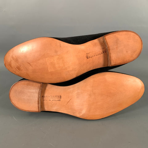 TRICKER'S Size 10.5 Black Embroidery Velvet Slippers Loafers