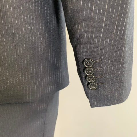 EMPORIO ARMANI Chest Size 40 Navy White Pinstripe Wool Blend 34 30 Suit