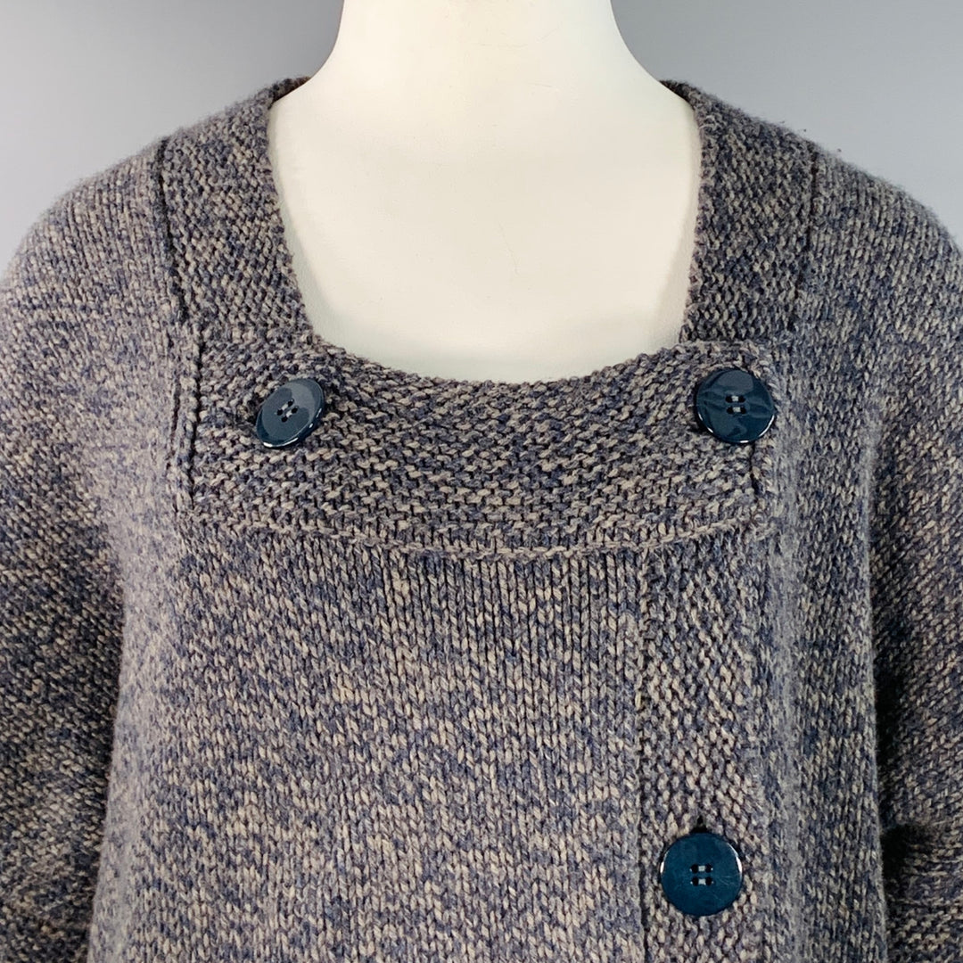 STELLA McCARTNEY Size L Grey Navy Wool Cashmere Melange Knit Coat