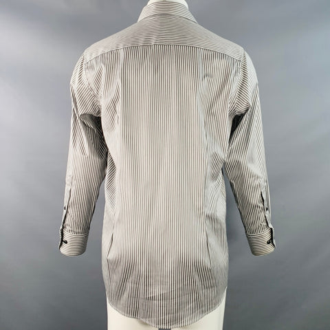 ETON Size M Grey White Stripe Cotton Curved Cutaway Long Sleeve Shirt