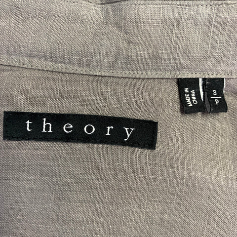 THEORY Size S Grey Linen Button Down Short Sleeve Shirt