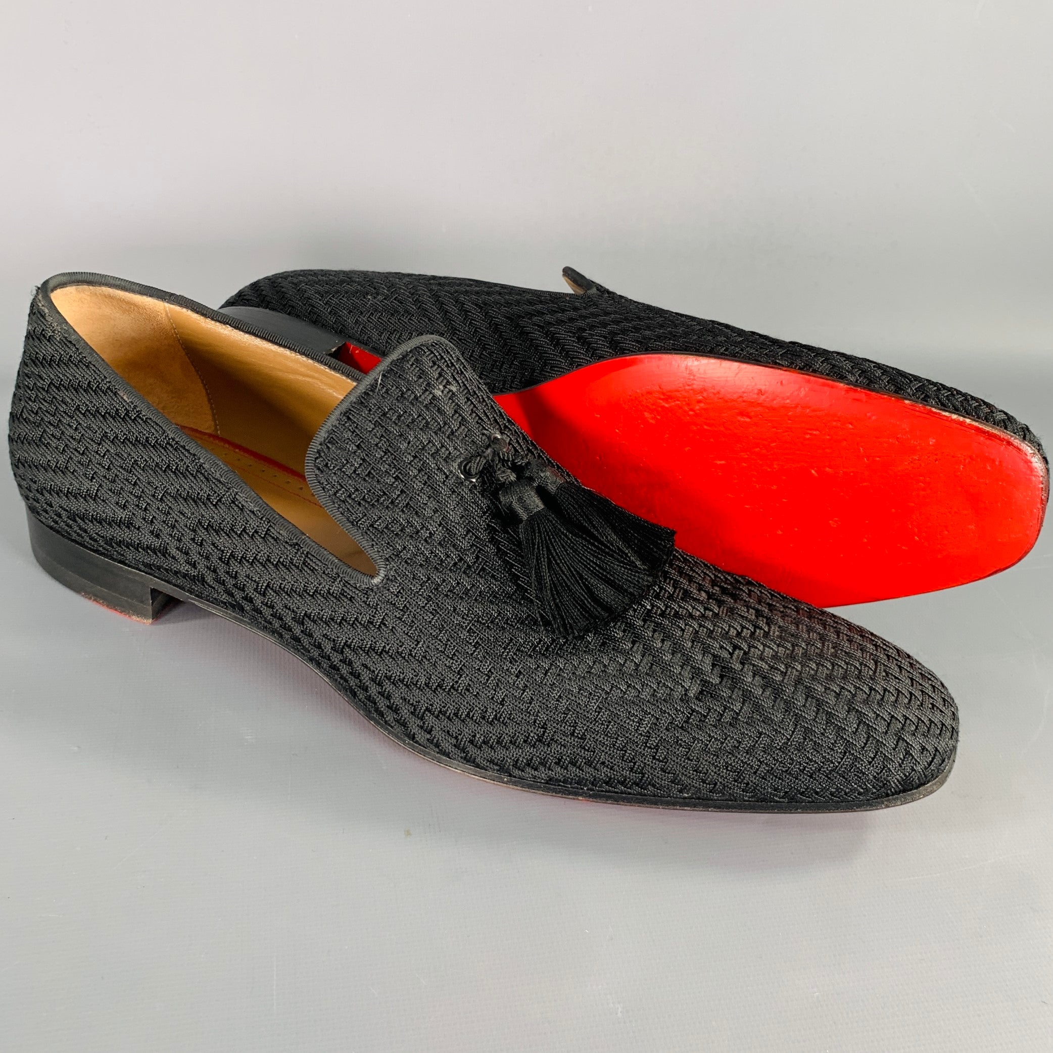 CHRISTIAN LOUBOUTIN Size 13 Black Woven Tassels Loafers