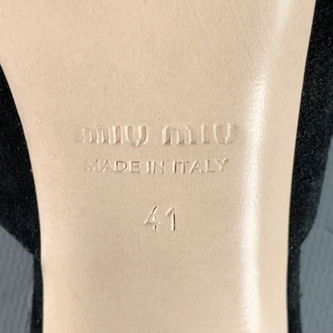 MIU MIU Size 11 Black Suede Rhinestone Peep Toe Sandals