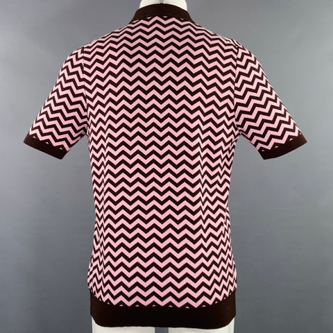 SARTORIO Size M Brown Pink Chevron Cotton Buttoned Polo
