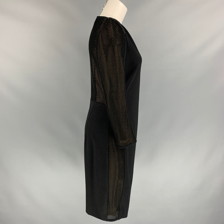 AKRIS Size 8 Black Mesh Viscose Blend Below Knee Sheath Dress