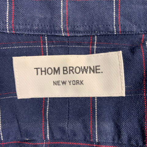 THOM BROWNE Size L Navy Red White Window Pane Cotton Long Sleeve Shirt