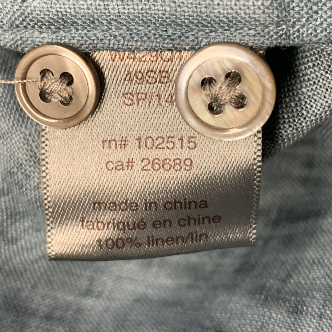 JOHN VARVATOS Size L Blue Dyed Linen Wingtip Long Sleeve Shirt