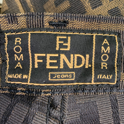FENDI Size XS Brown Black Polyester Cotton Zucca Monogram High Waisted Jeans