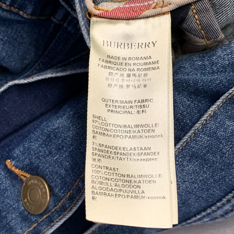 BURBERRY Size 2 Blue Cotton Blend Denim Plaid Trim Button Up Jacket
