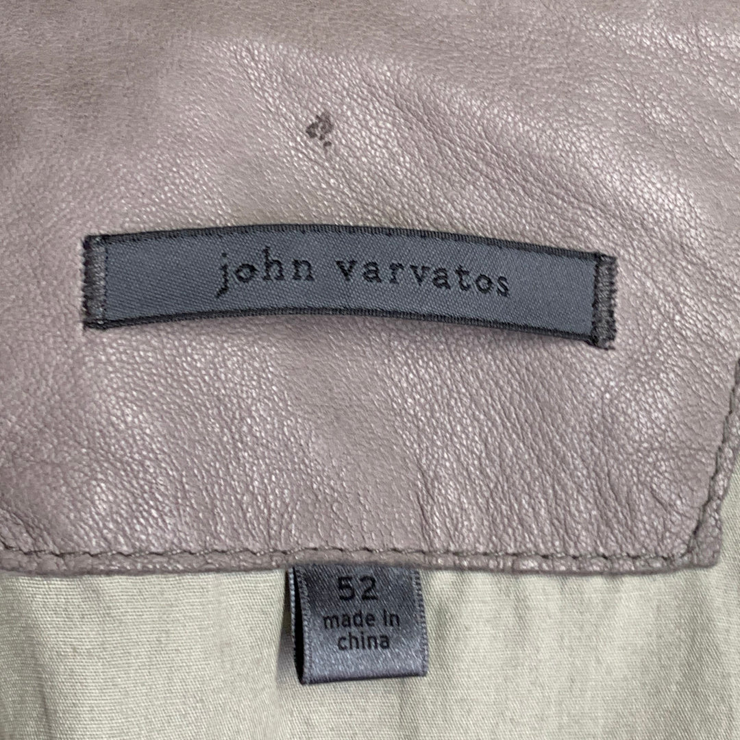 JOHN VARVATOS Size L Grey Leather Zip Up Moto Racer Jacket