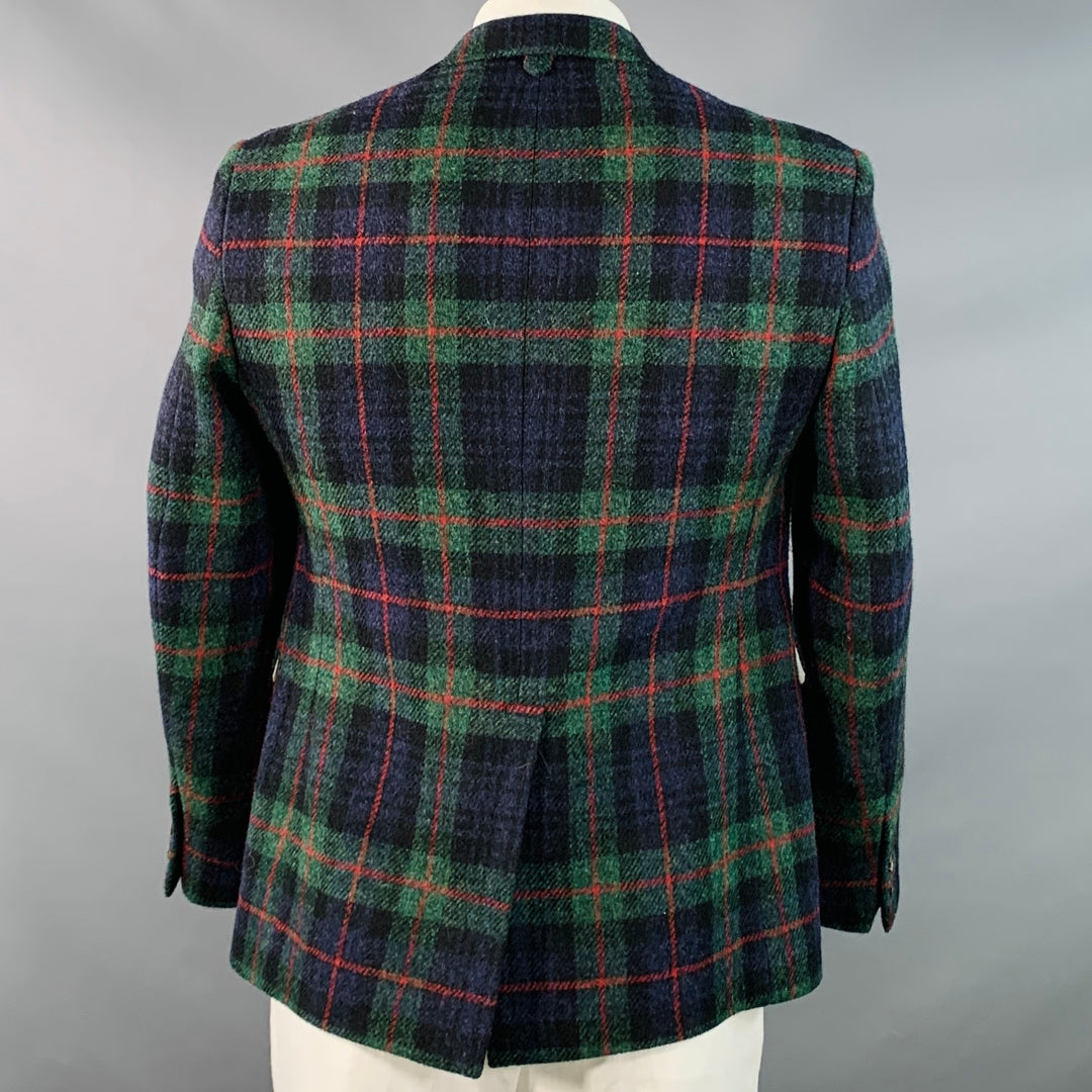 BLACK FLEECE Size 42 Regular Green Blue Red Plaid Wool Notch Lapel Sport Coat
