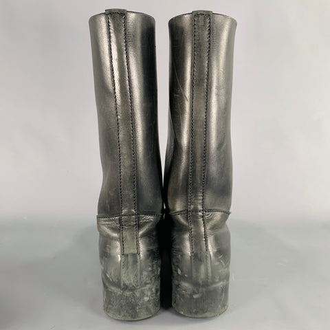 TAKAHIROMIYASHITATheSoloist. Size 9 Black Leather Rubber Pull On Boots