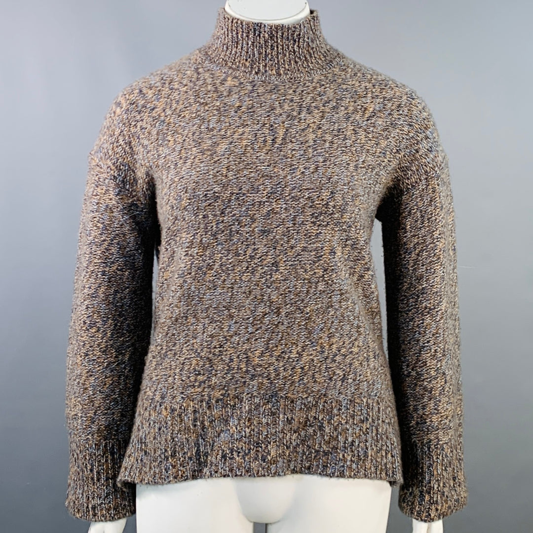 THEORY Size L Karenia Yellow Grey White Cashmere Melange High Neck Sweater