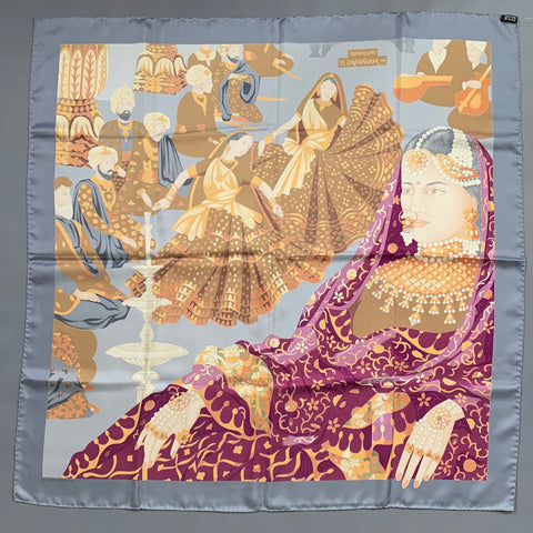 HERMES Grey Multi-Color Print Silk Scarves