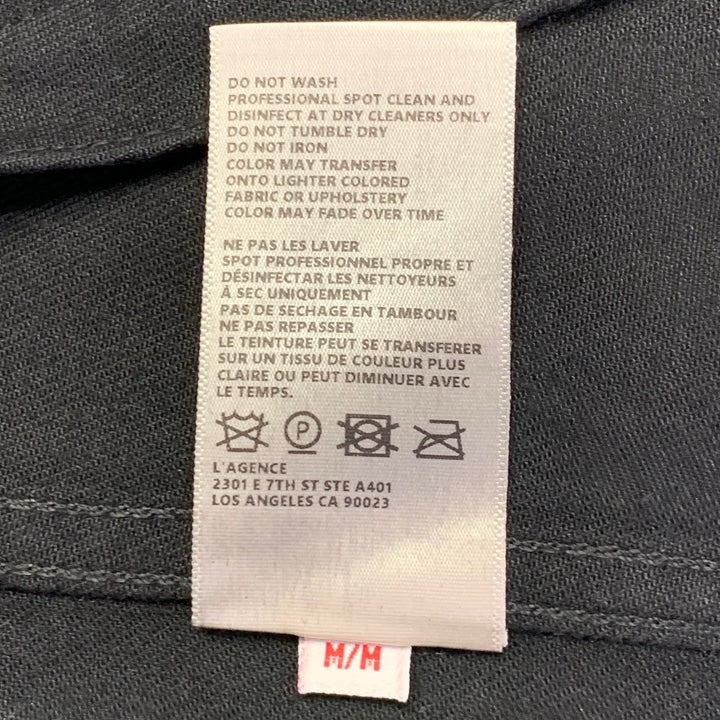L'AGENCE Size M Black Coated Cotton Blend Raw Edge Denim Jacket