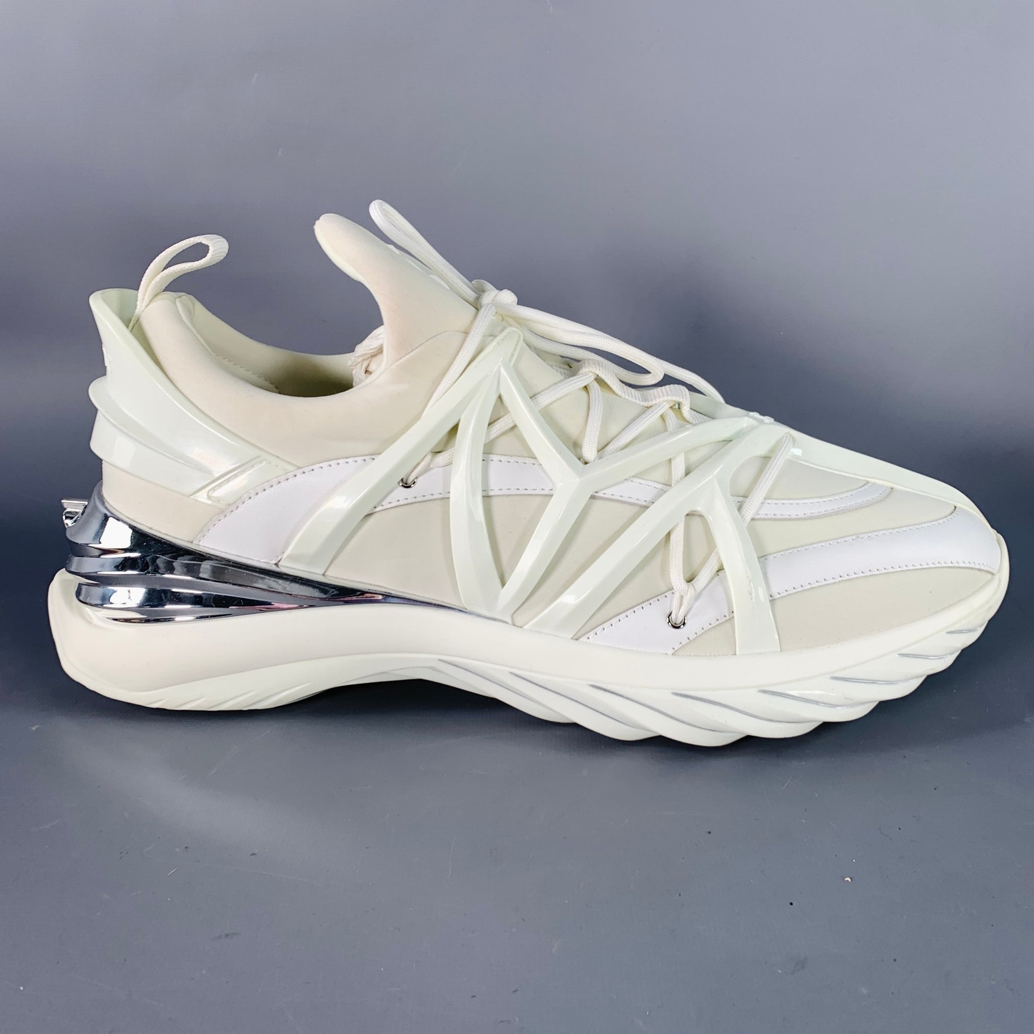 JIMMY CHOO Size 10 Cosmos White Silver Neoprene Lace Up Sneakers