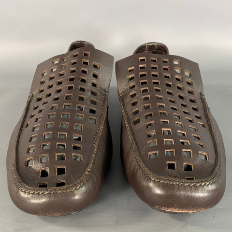 HELMUT LANG Size 10 Brown Cut Out Leather Drivers Loafers