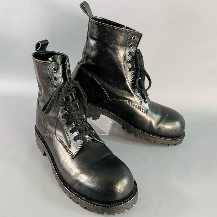 COMME des GARCONS HOMME PLUS Size 10 Black Leather Pull On Military Boots