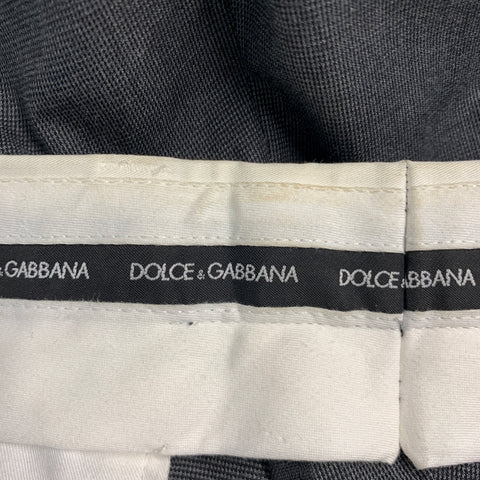 DOLCE & GABBANA Size 34 Charcoal Off White Grid Cotton Tuxedo Dress Pants