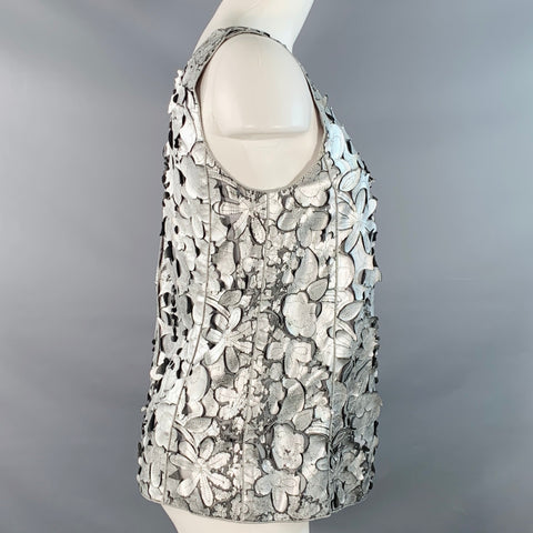MARC JACOBS Size 0 Silver Grey Leather Floral Cut Out Sleeveless Dress Top
