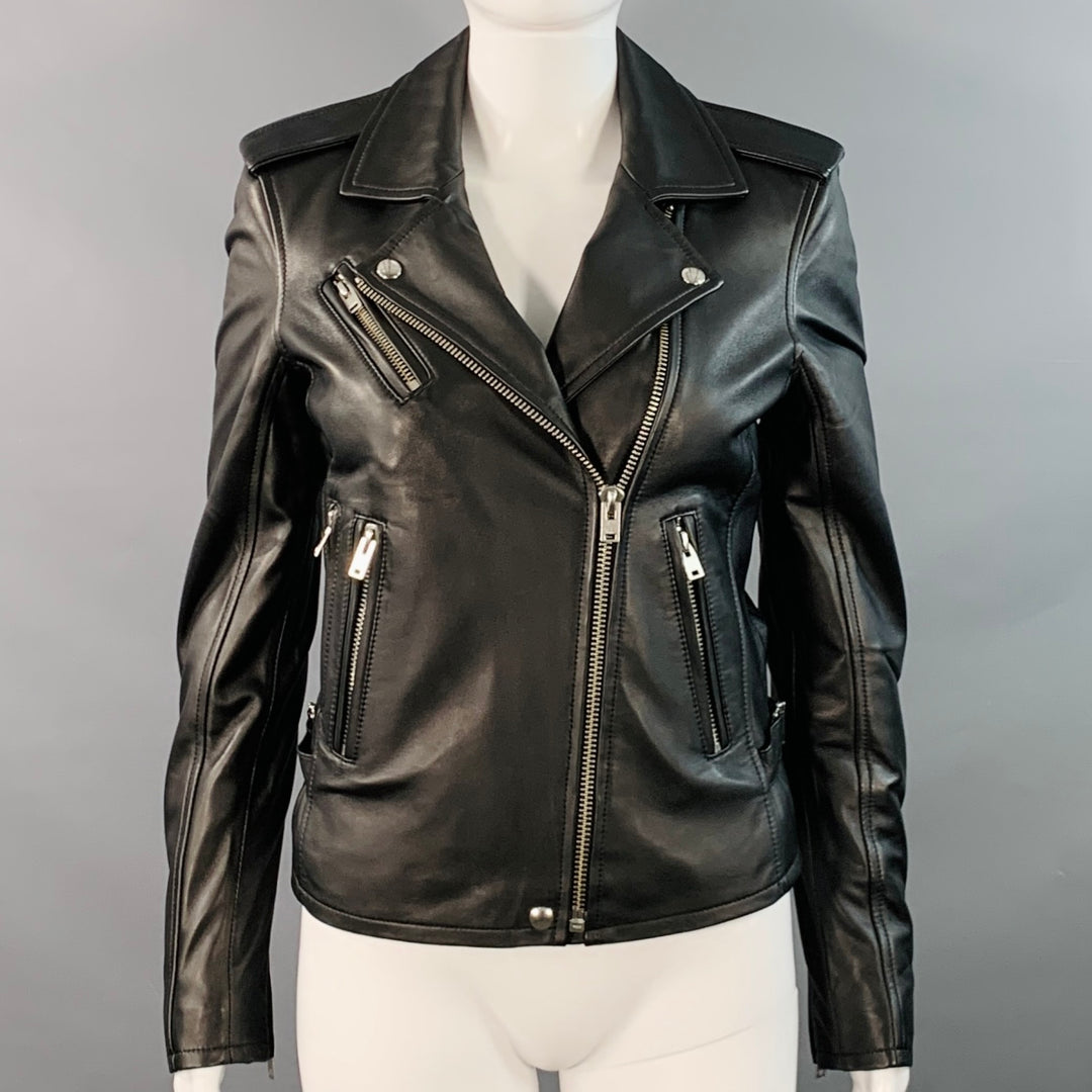 IRO 2022 Size 0 Black Lambskin Leather Biker Jacket