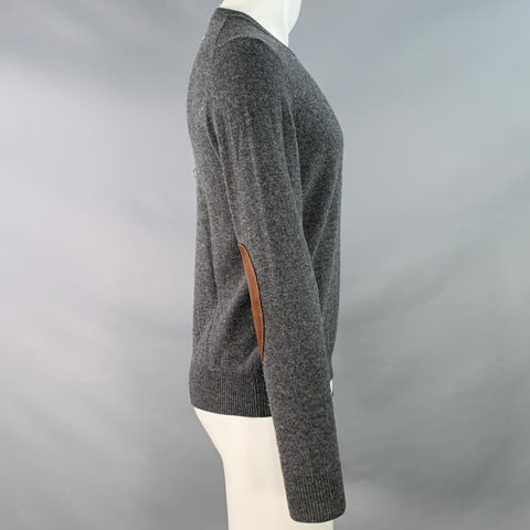 MAISON MARGIELA Size M Grey Brown Wool Suede Elbow Patches Sweater