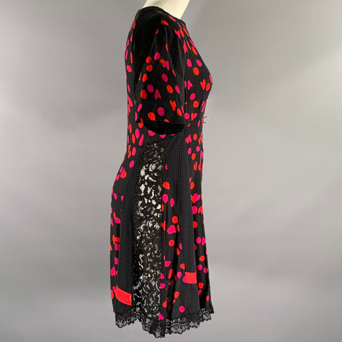 KOCHE' Size XS Black Red Polyester Blend Spotted Midi Knee-Length Dress