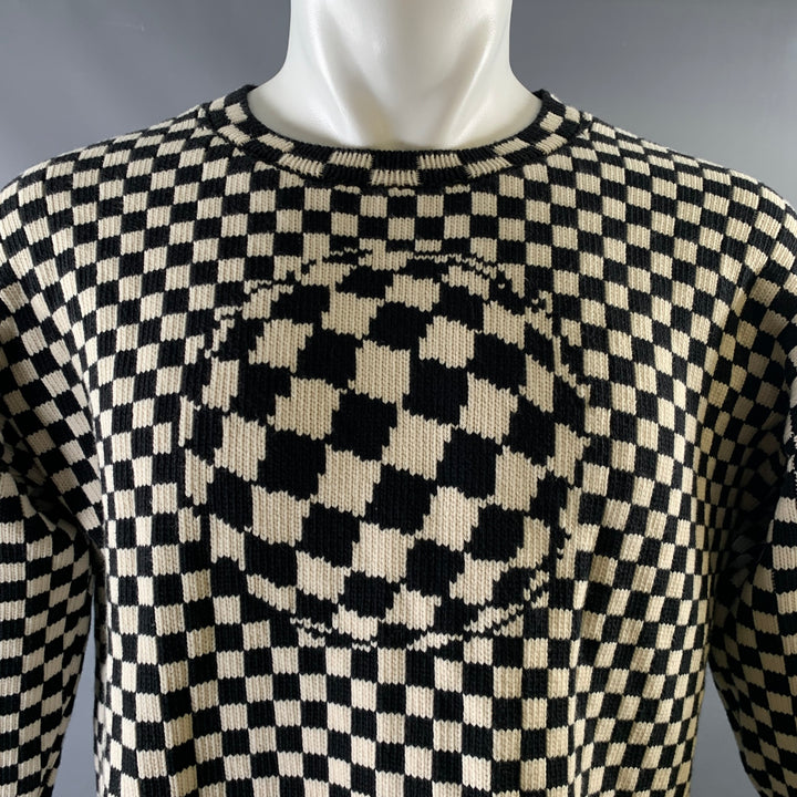 OFF-WHITE Size S Black White Knit Checkered Pull On Sweater