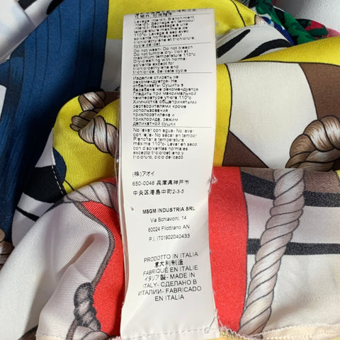MSGM Size XL White Multi Color Polyester Viscose Floral Nautical Stripe Button Up Shirt