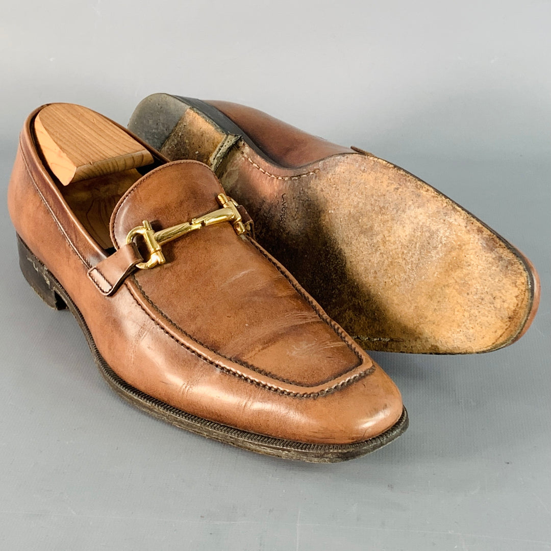 SALVATORE FERRAGAMO Size 7 Brown Gold Leather Horsebit Loafers
