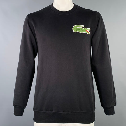 LACOSTE Size L Black Green Cotton Large Patch Sweatshirt