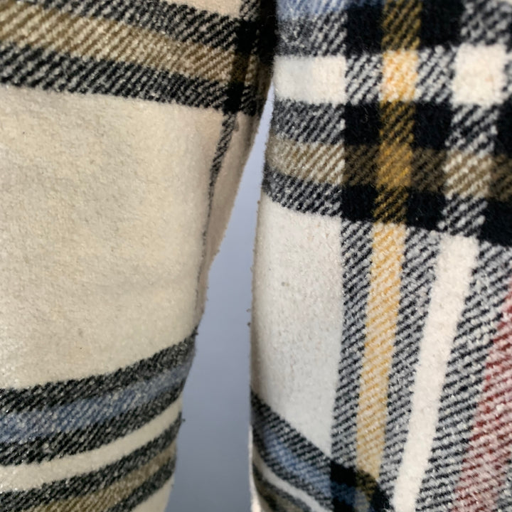 ISABEL MARANT ETOILE Size XS Cream Plaid Polyester Oversized Flannel Shirt Jacket