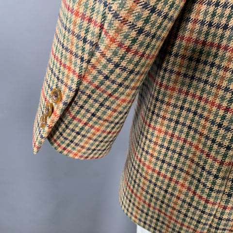 O'CONNELL'S Size 42 Regular Green Beige Houndstooth Wool Sport Coat
