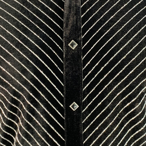 PHIX Size L Black Metallic Silver Pinstripe Velvet Spread Collar Snaps Long Sleeve Shirt