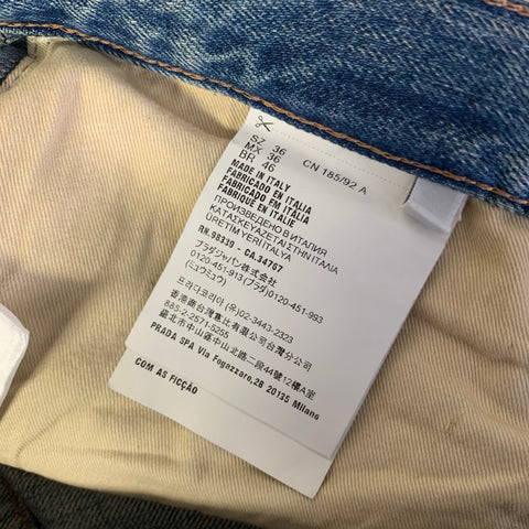 PRADA Size 36 Blue Indigo Distressed Selvedge Denim Button Fly Jeans