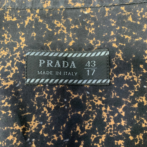 PRADA Size L Black Brown Marbled Silk Button Up Long Sleeve Shirt
