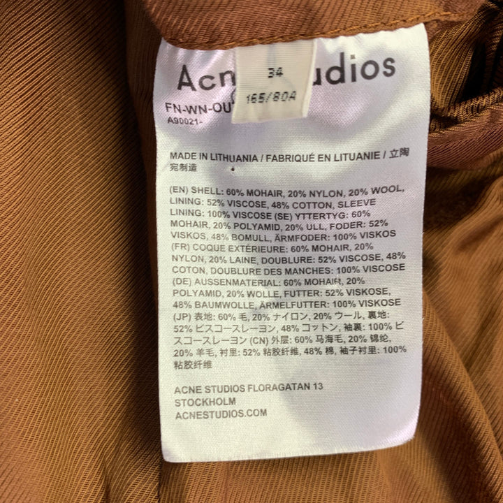 ACNE STUDIOS Size XS Brown Mohair Blend Textured Double Breasted Belted Coat