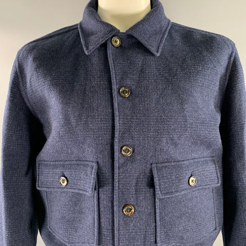 RALPH LAUREN Size L Navy Glen Check Wool/Polyestar/Cashmere Flight Jacket