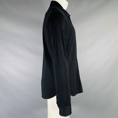 JOHN VARVATOS Size M Black Shimmery Silk Cotton Long Sleeve Shirt