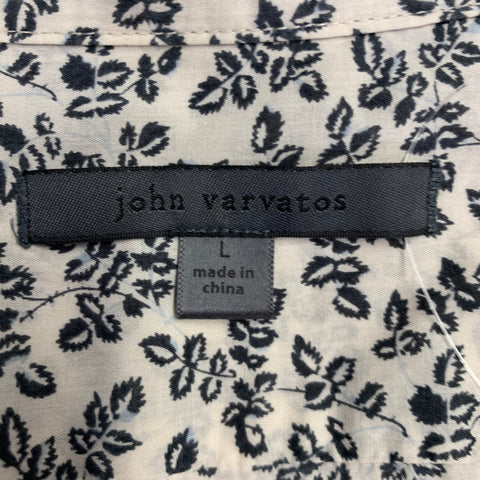 JOHN VARVATOS Size L Off White Navy Leaves Cotton One Pocket Long Sleeve Shirt