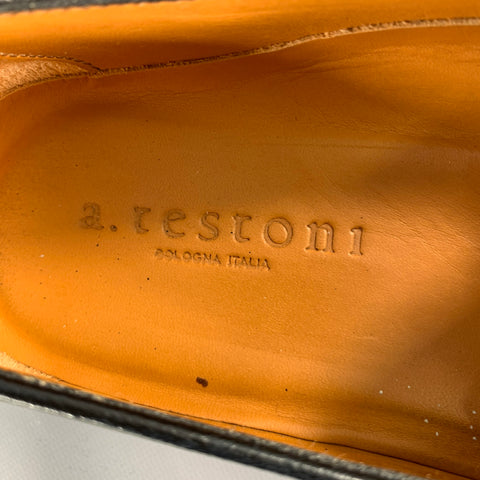 A.TESTONI Size 8 Green Black Contrast Stitch Leather Slip On Loafers