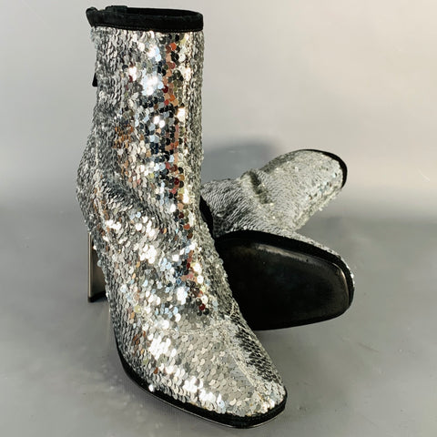 GIUSEPPE ZANOTTI Size 7.5 Silver Black Sequined Back Zip Booties