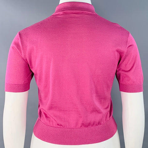 RALPH LAUREN COLLECTION Size L Pink Raspberry Mulberry Silk Embroidered Polo Casual Top