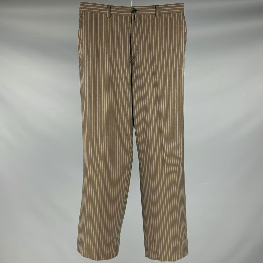DRIES VAN NOTEN Size 31 Brown Stripe Cotton Zip Fly Dress Pants
