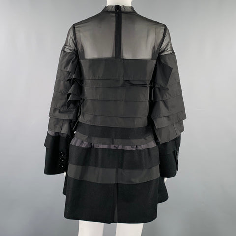 SACAI Size S Black Polyester Blend Long Sleeve Layered Dress