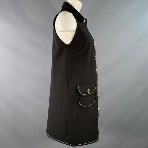 SANDRO Size 4 Black Gold Polyester Blend Contrast Stitch Sleeveless Dress