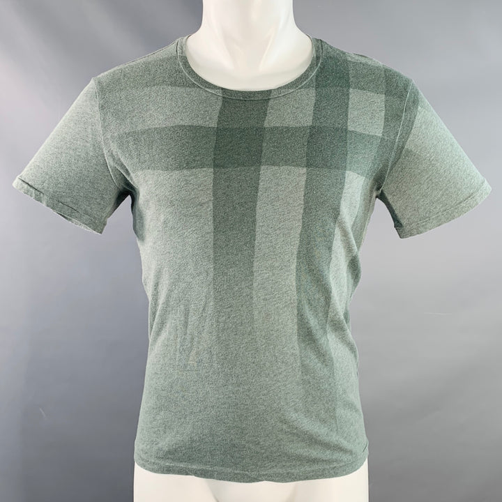 BURBERRY BRIT Size S Blue Green Checkered Cotton Crew Neck T-shirt