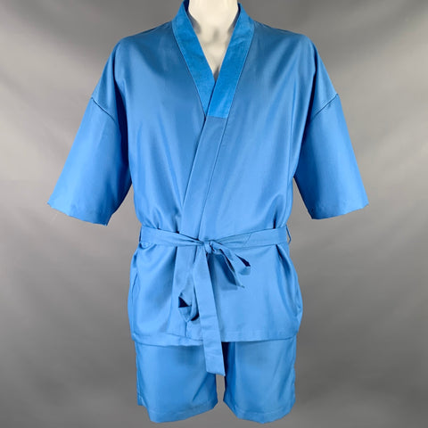 YUSUF KAYI Size L Blue Belted Kimono Shorts Suit