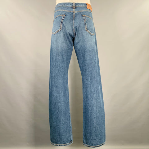 ALEXANDER MCQUEEN Jean en denim à braguette boutonnée et surpiqûres contrastantes indigo Taille 36